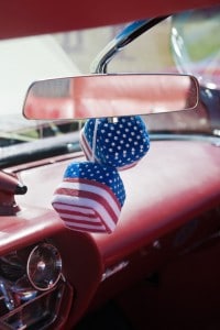 Car dice with american flag